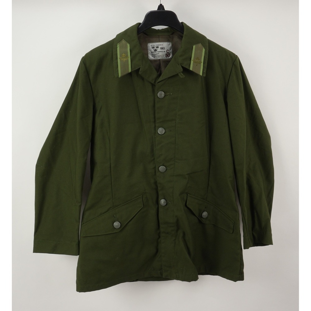 Vintage‎ 1980s 83' Swedish Army Jacket Men's XL Green Military Chore Loop Collar